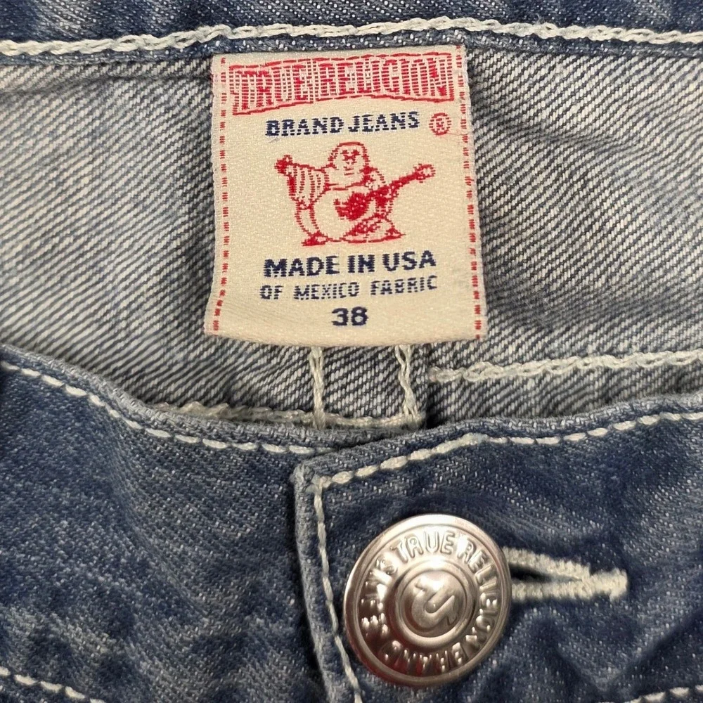 True Religion Bobby Mens Jeans 38x29 Blue Big T Stitch‎ Straight Leg Made in USA